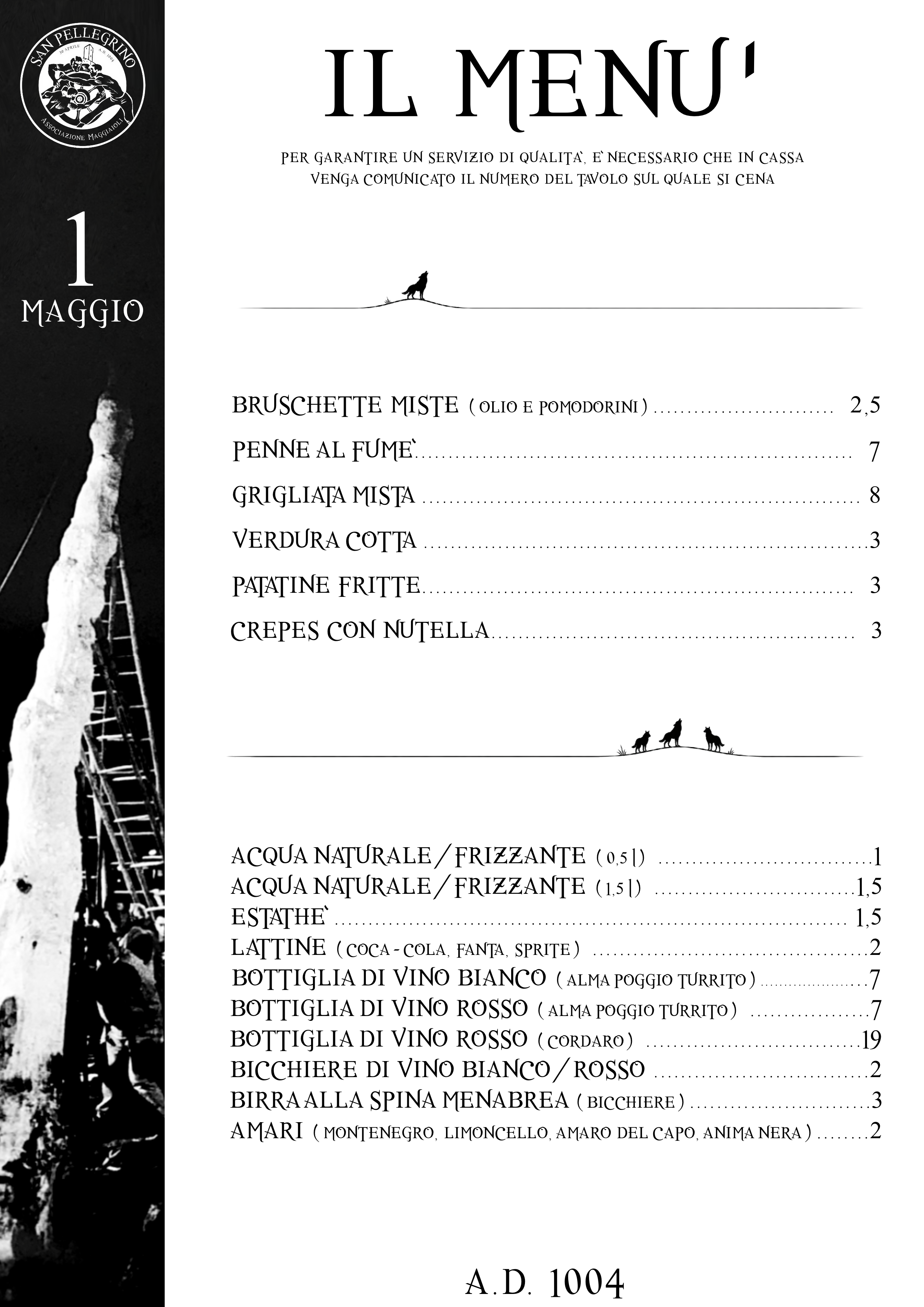 Menu Cena 1 MAGGIO