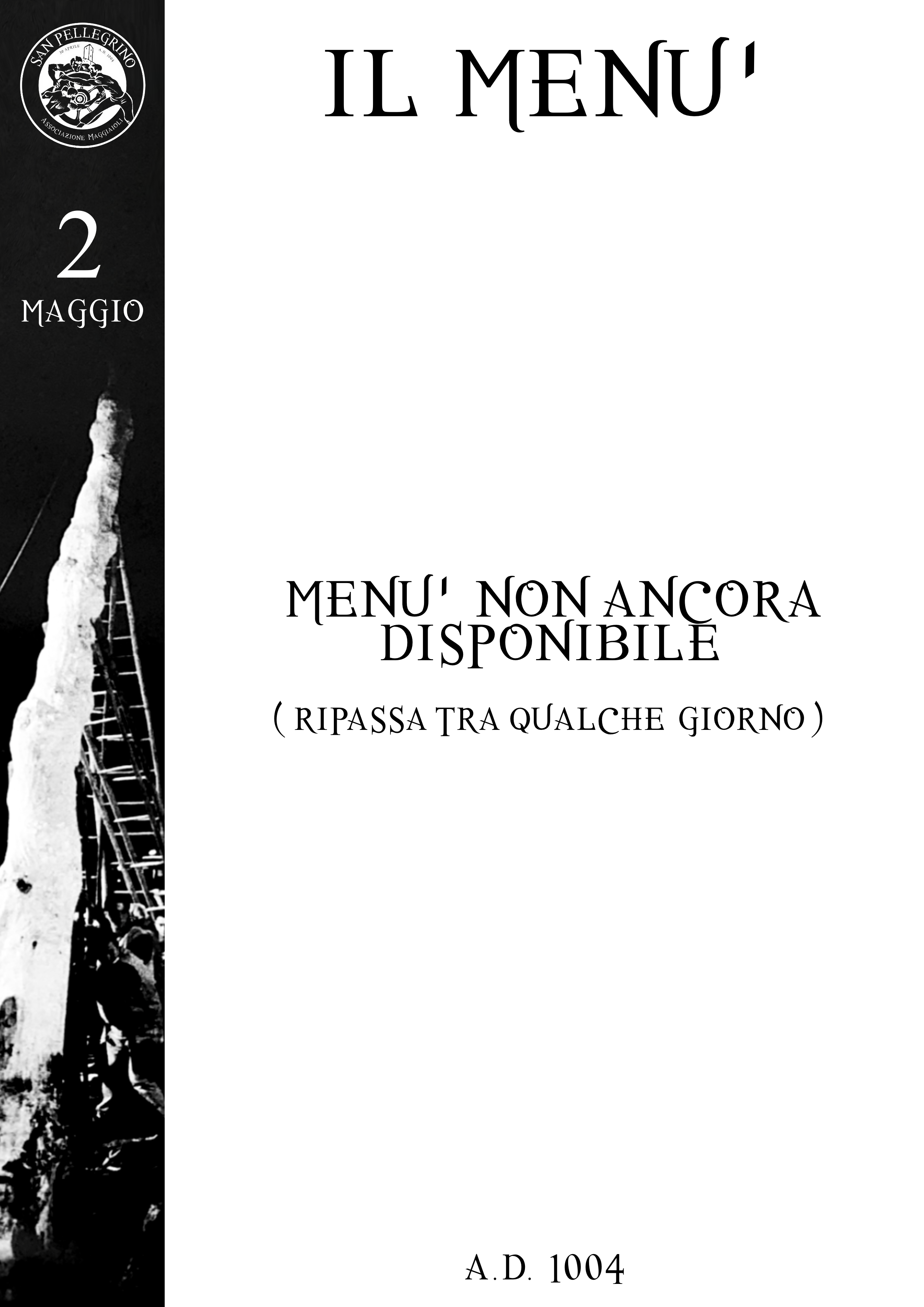 Menu Cena 2 MAGGIO - 80 NOSTALGIA DEGLI ANNI 90